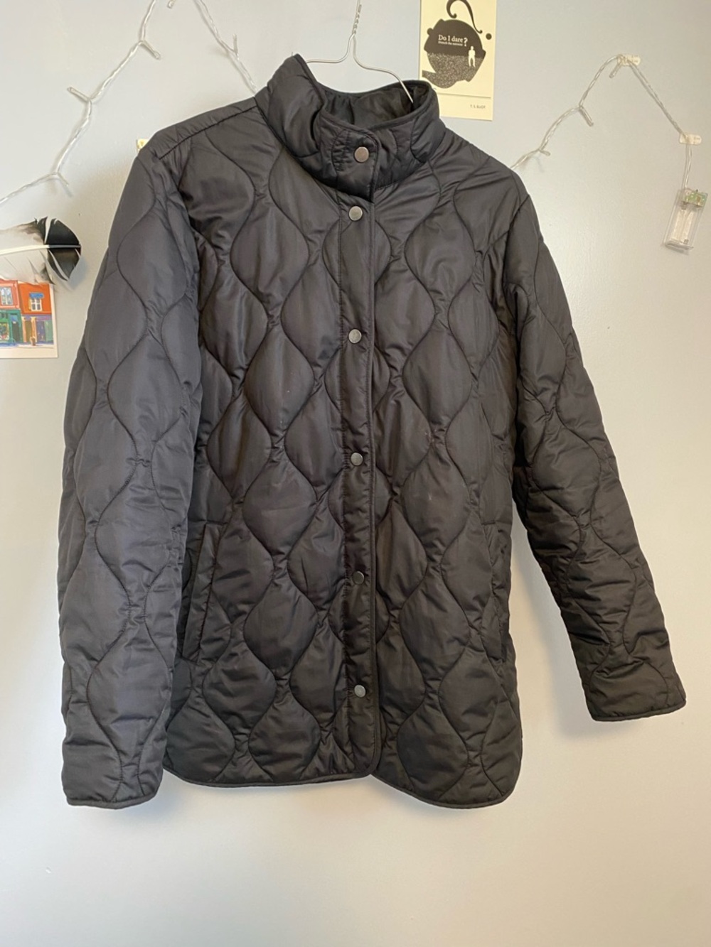 32 Degrees Black Quilted Puffer Jacket with Snap Front